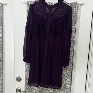Xhilaration Plum Lace Yoke Long Sleeve Dress